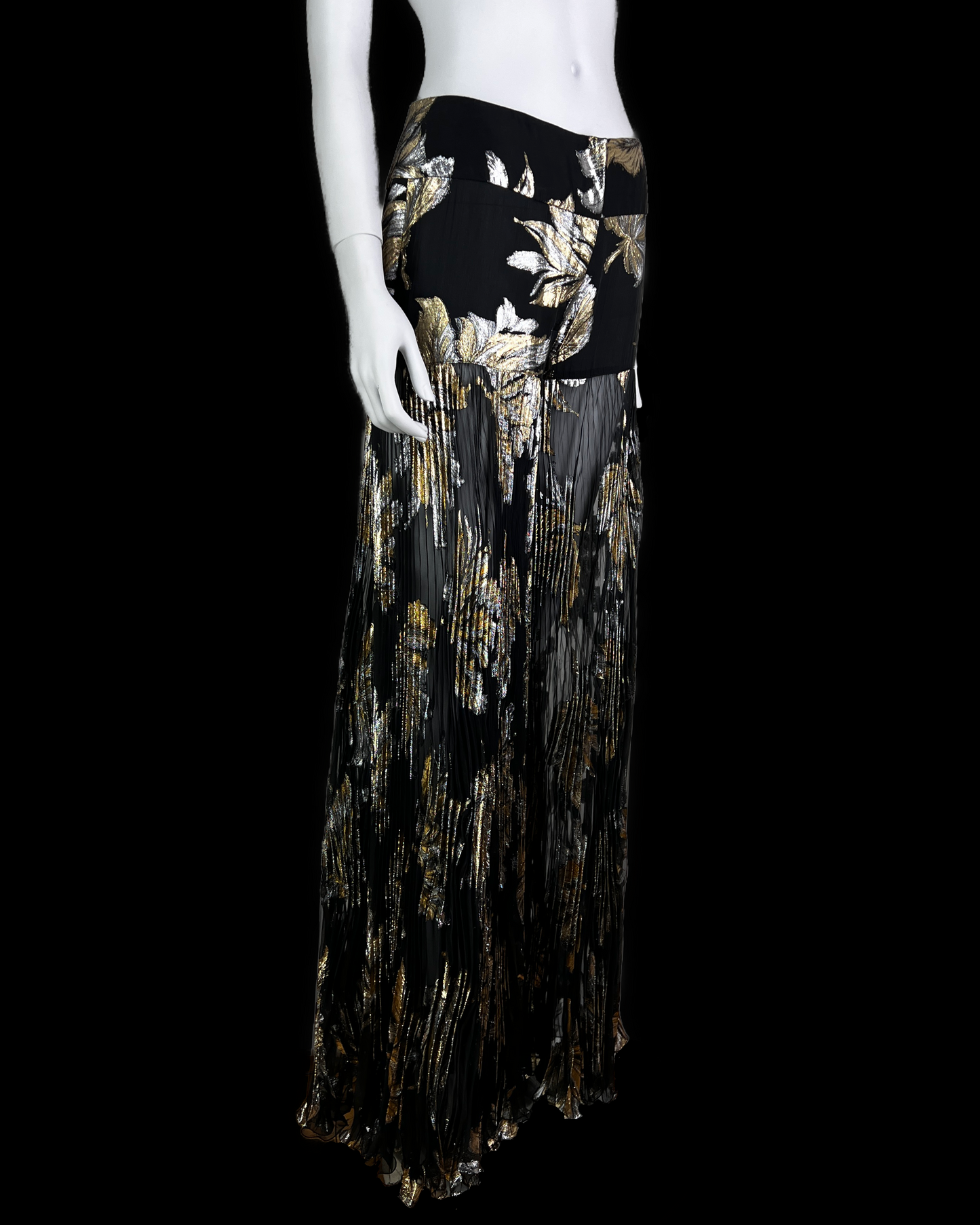 Dolce & Gabbana Fall 2000 Lamé Brocade Black Chiffon Silk Pleated Evening Trousers