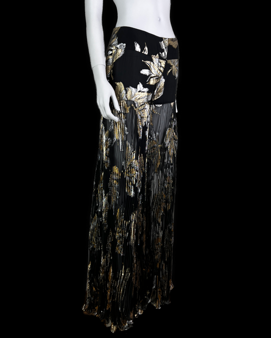 Dolce & Gabbana Fall 2000 Lamé Brocade Black Chiffon Silk Pleated Evening Trousers