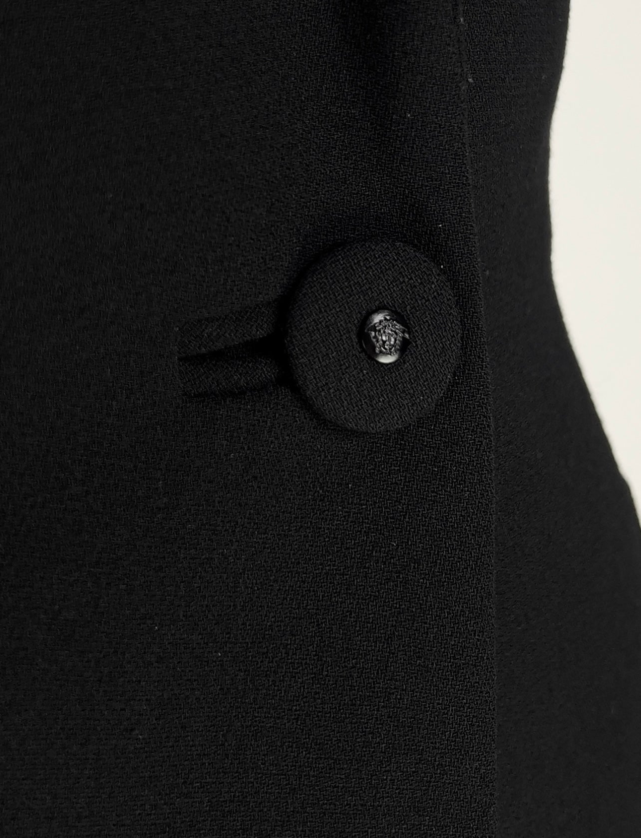 Gianni Versace Couture 1993 Classic Black Wool Skirt Suit with Medusa Button Detail