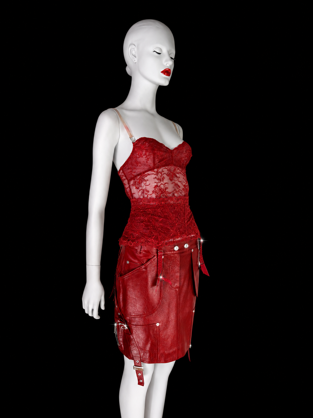 Dior by John Galliano Fall 2003 Red Leather Garter Skirt
