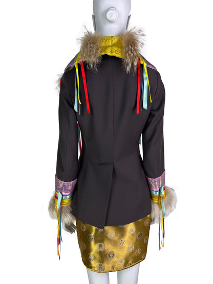 John Galliano Fall 2002 Fur Trim Silk Blazer