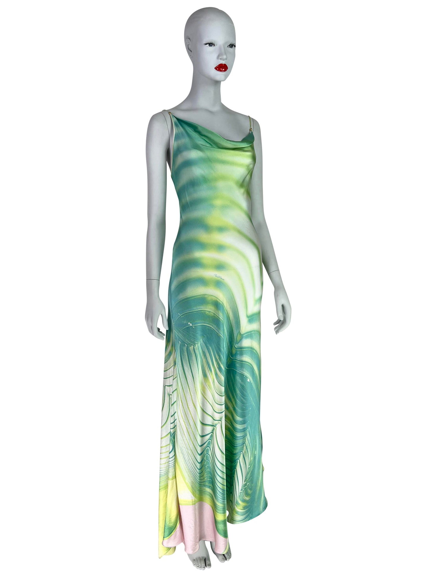 Roberto Cavalli Spring 2001 Pool Print Silk Bias-Cut Maxi Dress