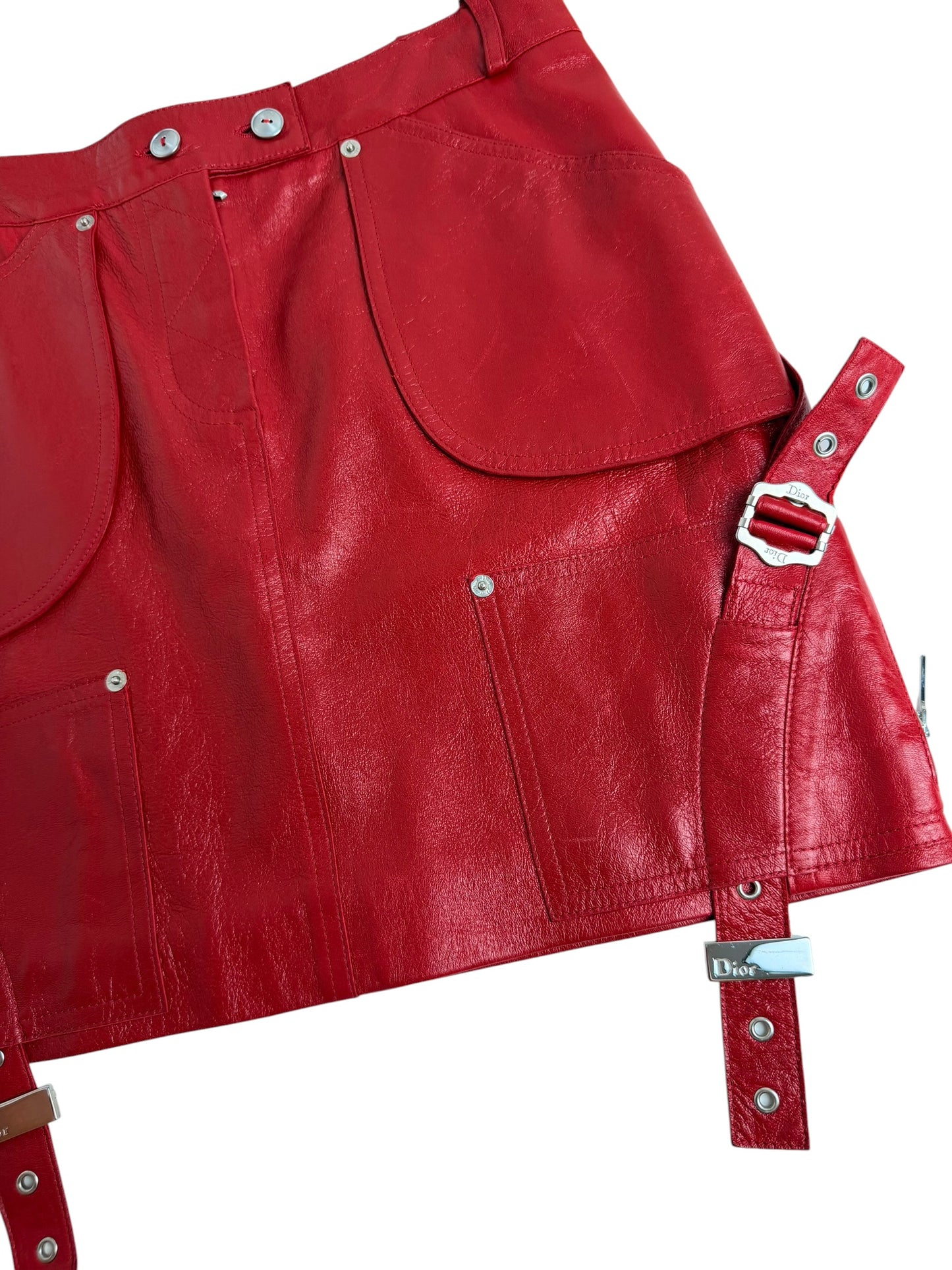 Dior by John Galliano Fall 2003 Red Leather Garter Skirt