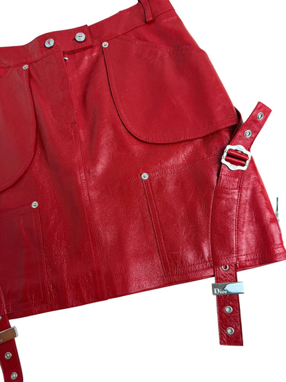 Dior by John Galliano Fall 2003 Red Leather Garter Skirt