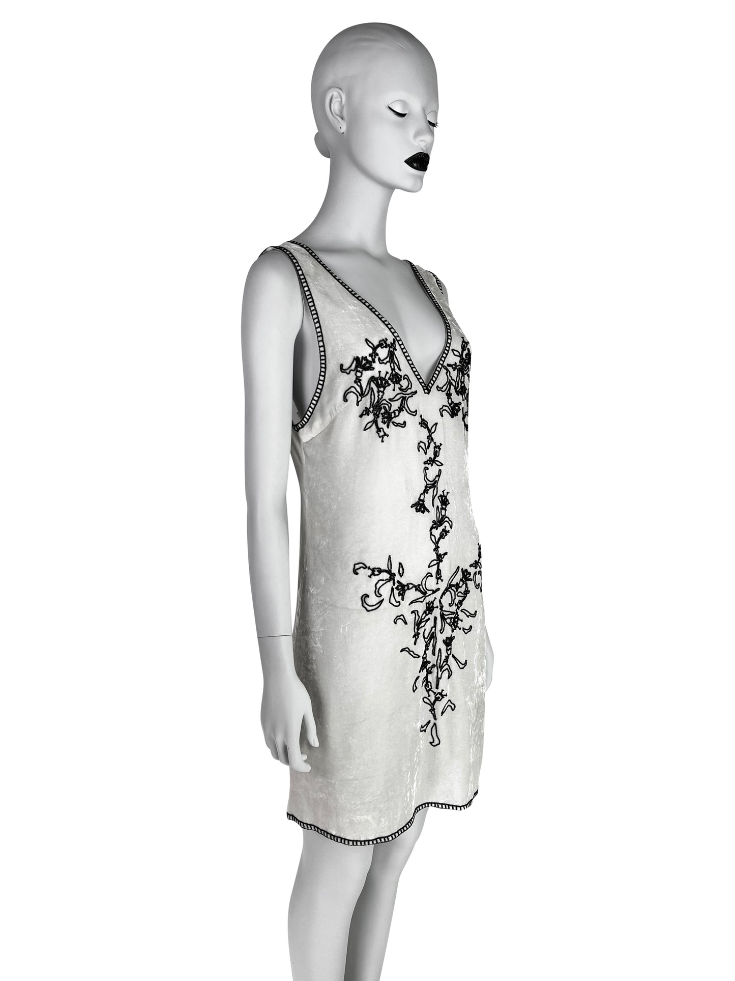 Prada Fall 1997 Beaded Off-white Velvet Dress