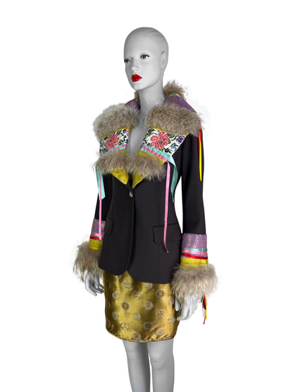 John Galliano Fall 2002 Fur Trim Silk Blazer