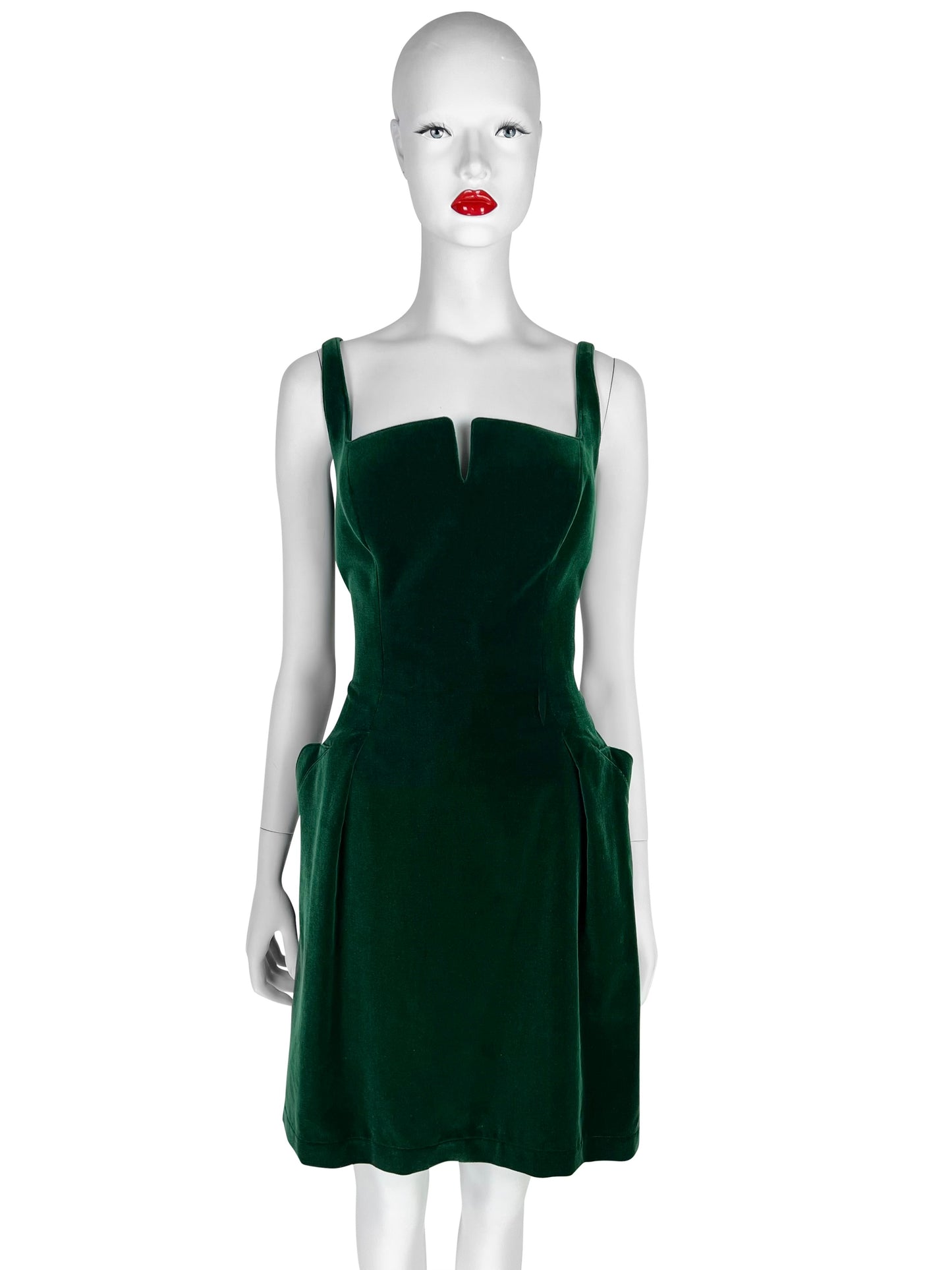 Mid 1990s Thierry Mugler Emerald Velvet Mini Dress