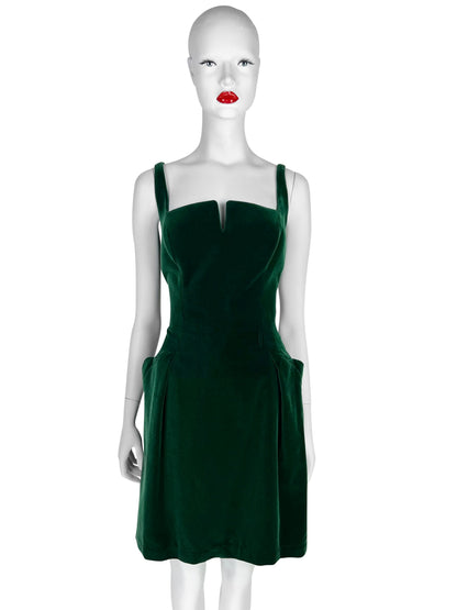 Mid 1990s Thierry Mugler Emerald Velvet Mini Dress