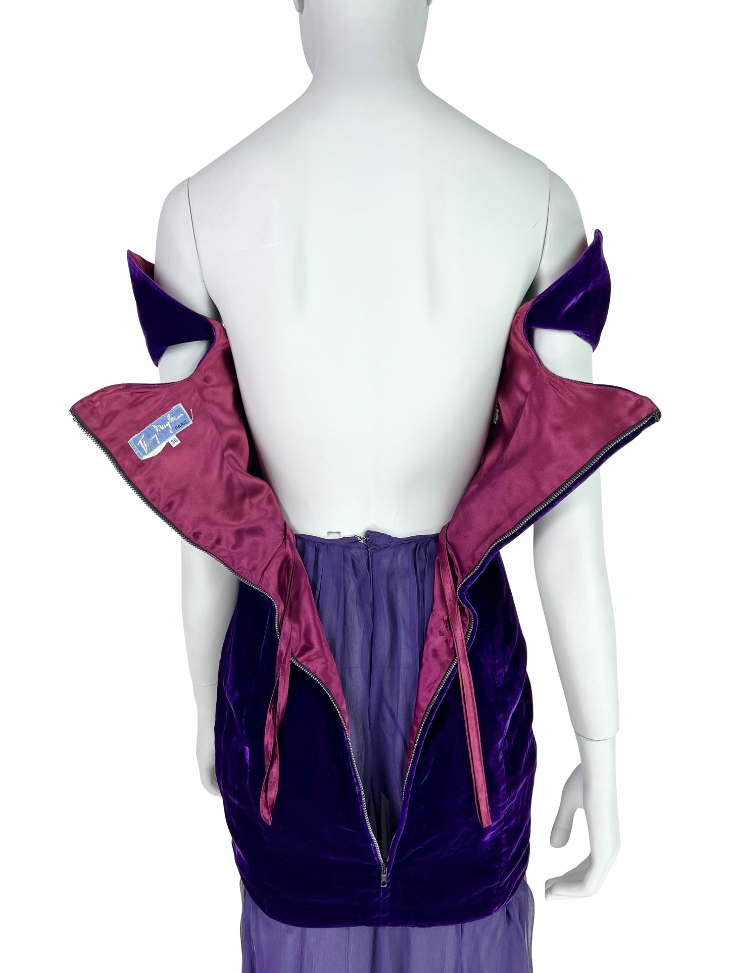 Thierry Mugler Circa 1980 Ultra-Rare Demi-Couture Velvet & Chiffon Purple Gown