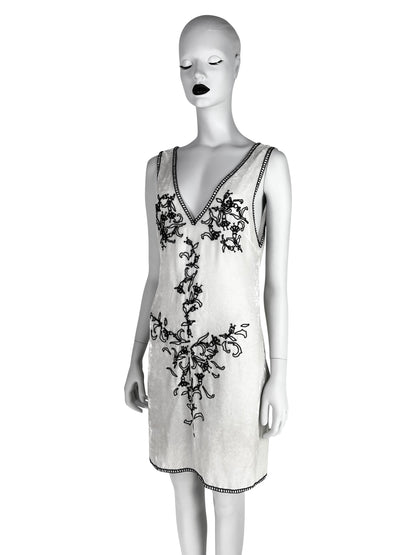 Prada Fall 1997 Beaded Off-white Velvet Dress