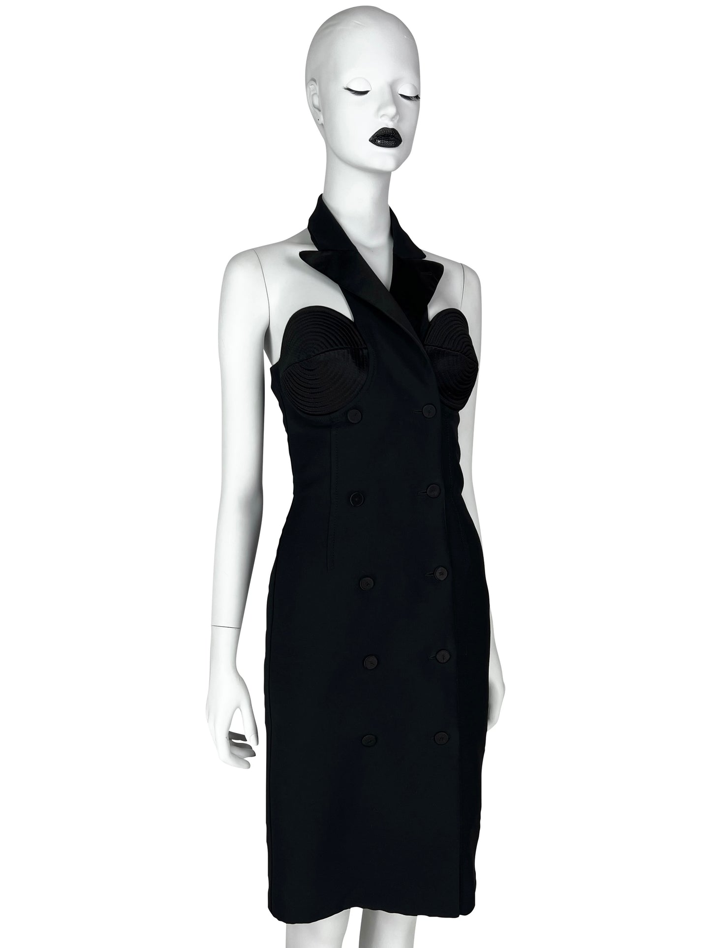 Jean-Paul Gaultier Resort 2011 Halterneck Tuxedo Dress with Iconic Conical Bust Construction
