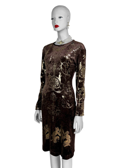 Vivienne Westwood Fall 1990 “Portrait Collection” Foiled “Boulle” Printed Velvet Bodycon Dress
