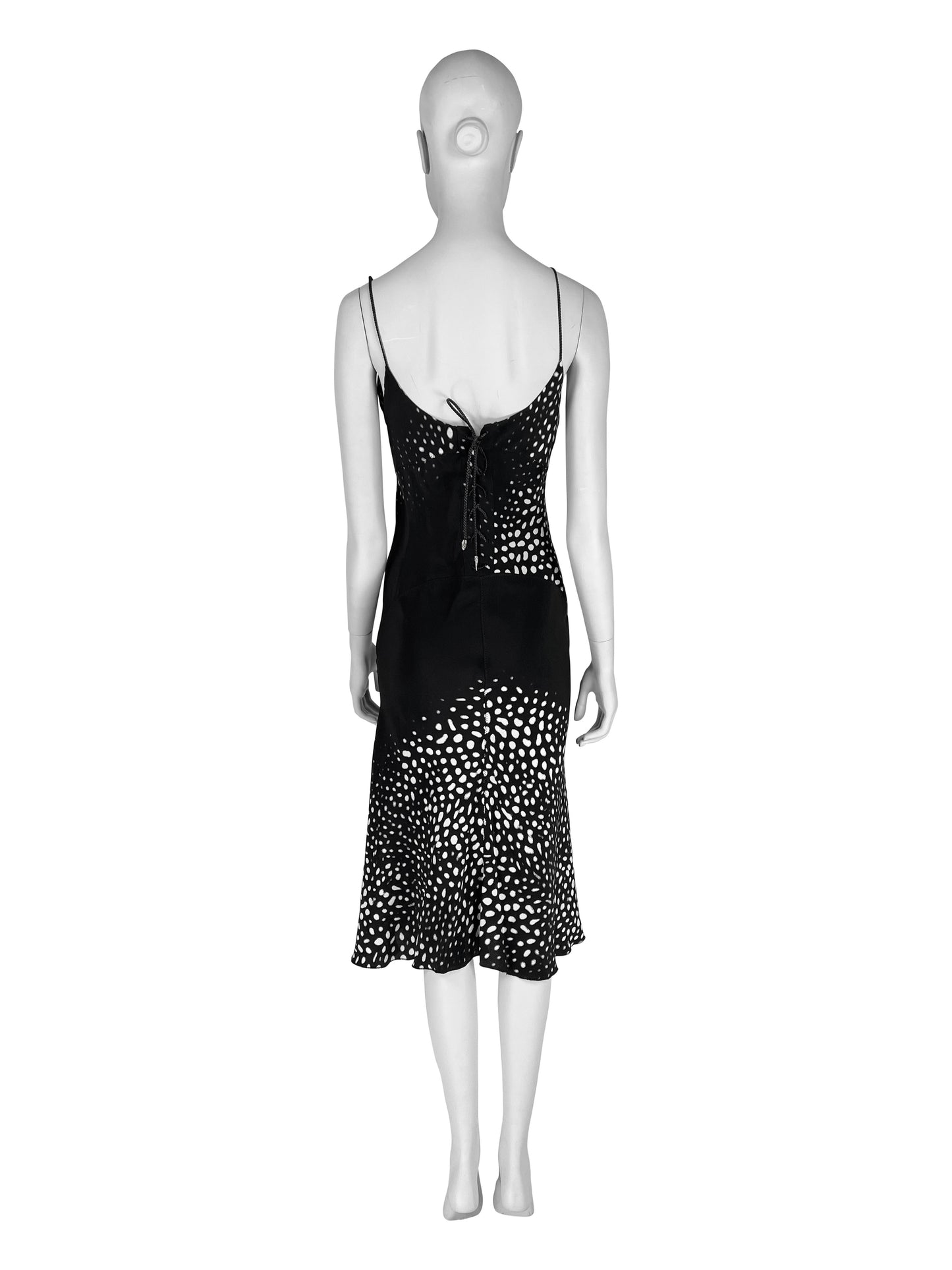 Roberto Cavalli Spring 2002 Silk Bias Cut Animal Print Black and White Dress