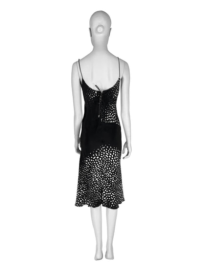 Roberto Cavalli Spring 2002 Silk Bias Cut Animal Print Black and White Dress