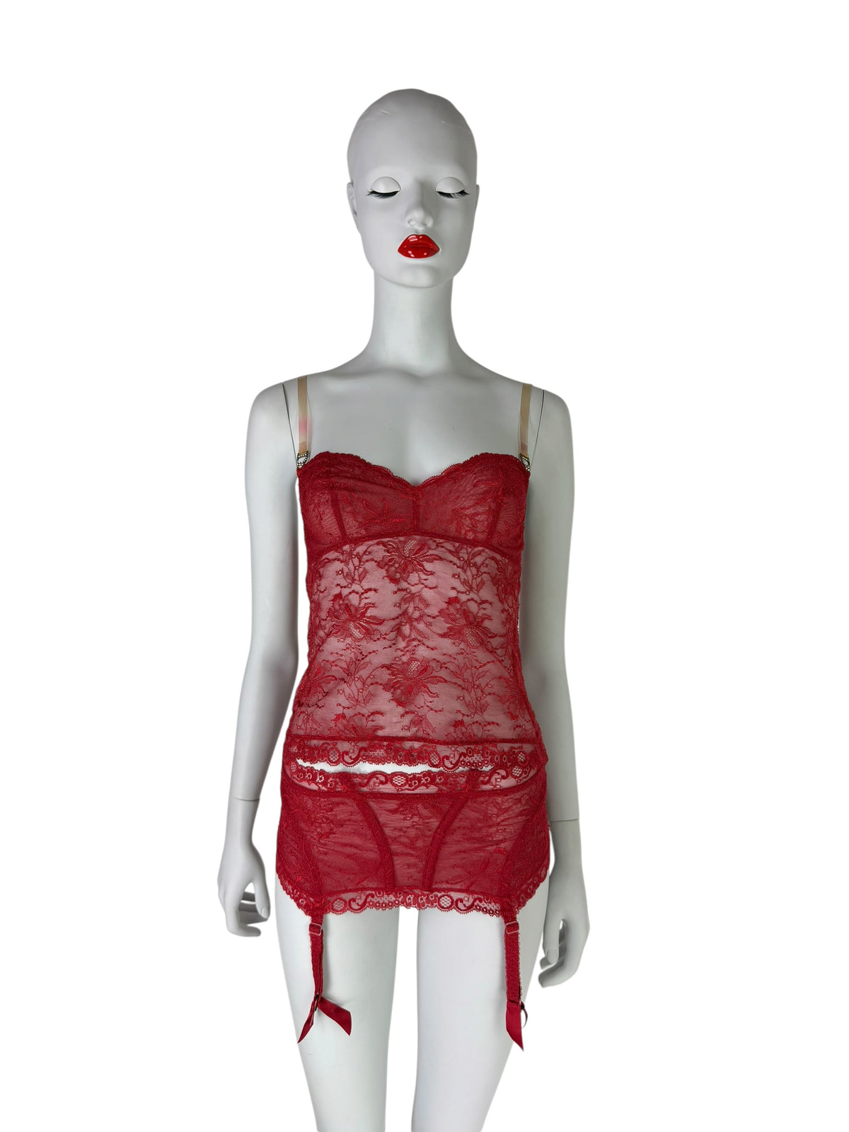 Dior by John Galliano 2003 Red Lace Top & Garter Belt