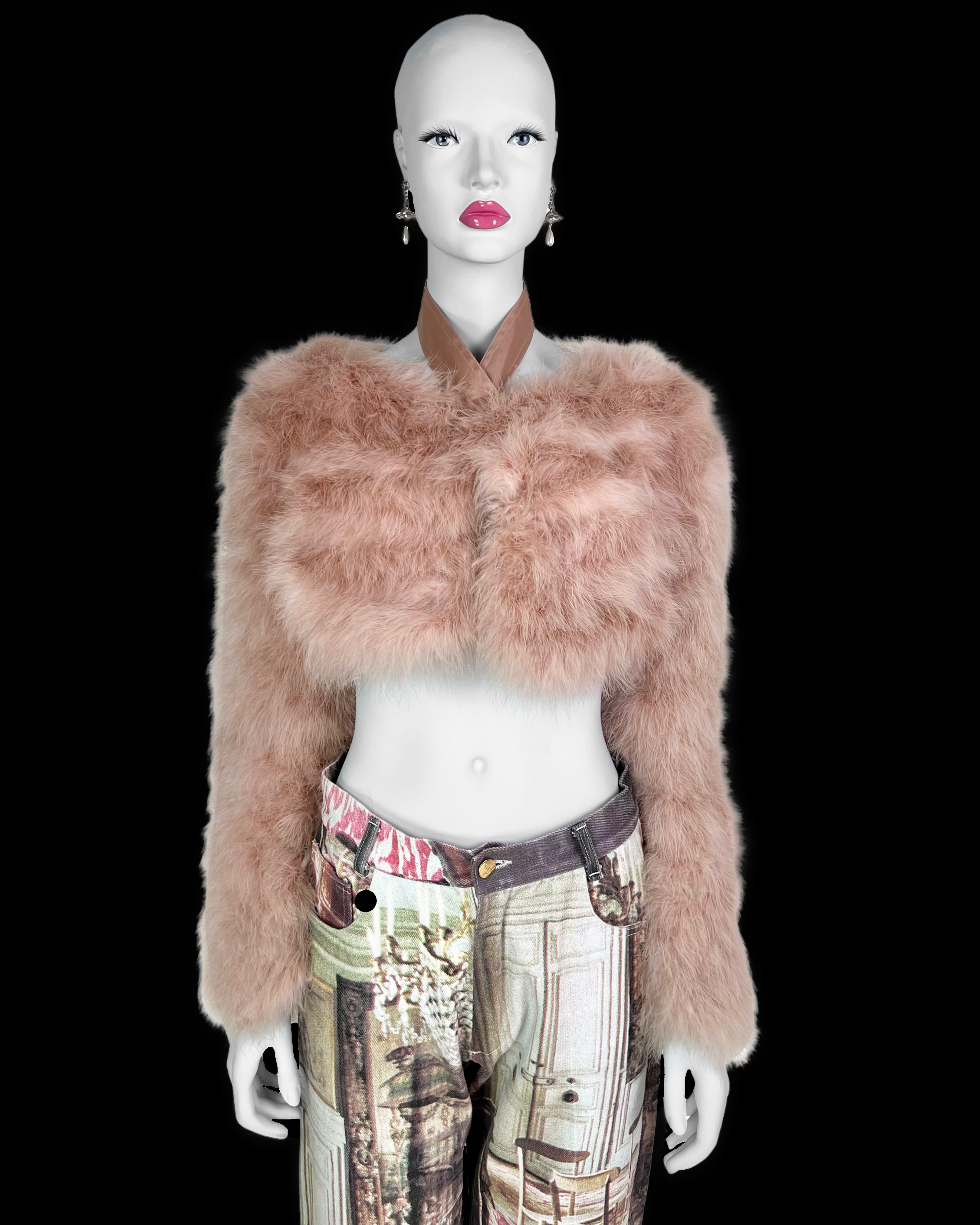 Gucci Spring 2004 Blush Pink Marabout Feather Bolero Jacket QV