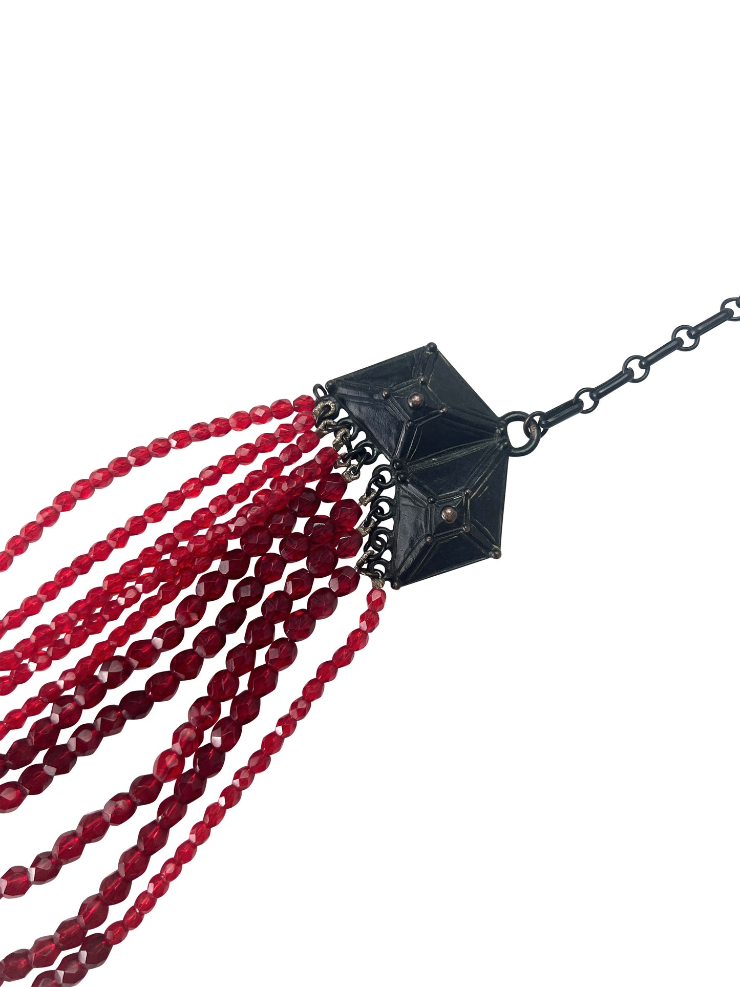 Jean-Paul Gaultier Fall 1998 Red Glass Bead Multi-Strand Choker Necklace with Cross