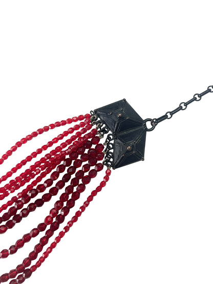 Jean-Paul Gaultier Fall 1998 Red Glass Bead Multi-Strand Choker Necklace with Cross