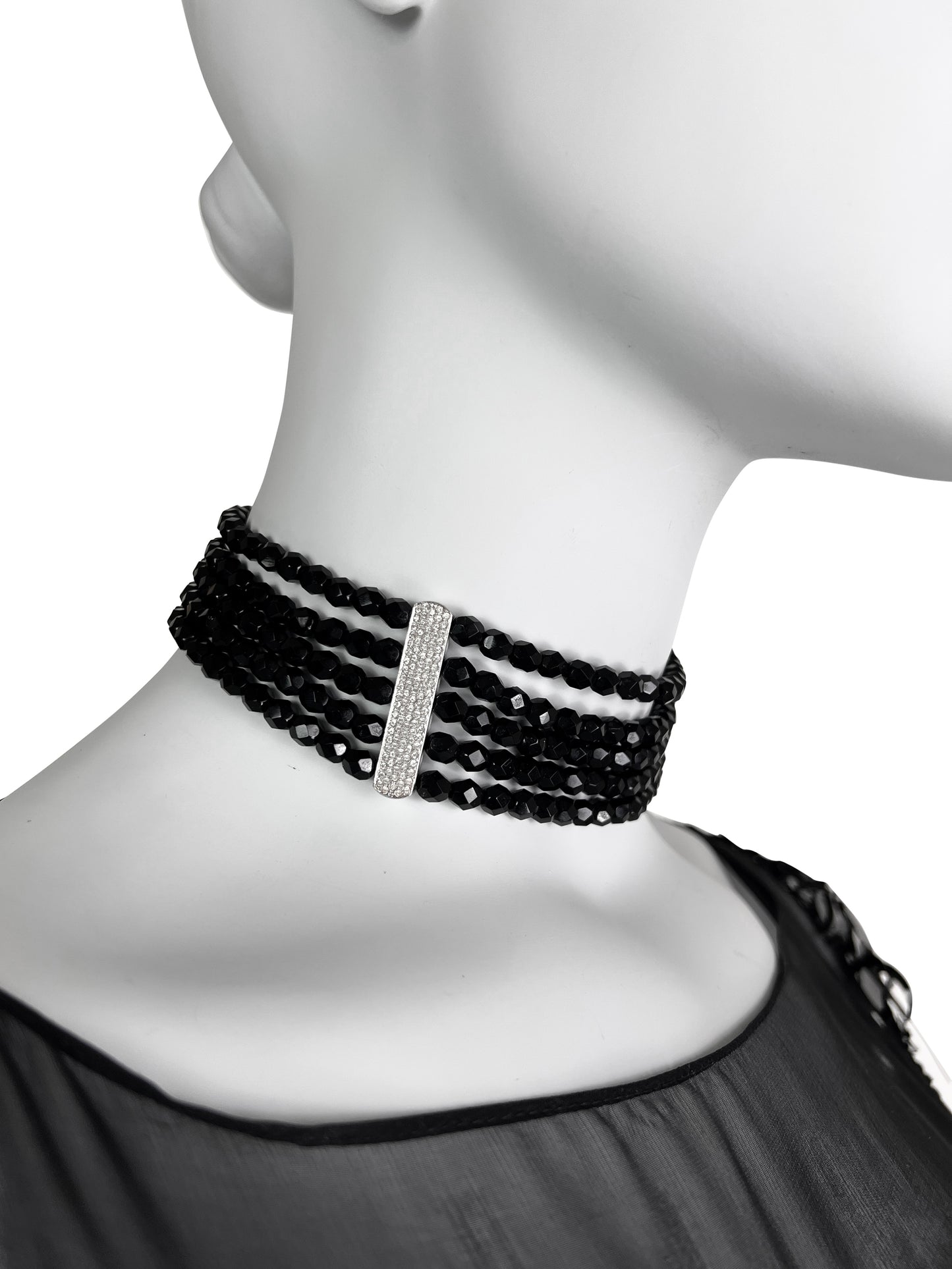 Dior by John Galliano c. 1999 Multistrand Black Choker with Pavé Hardware