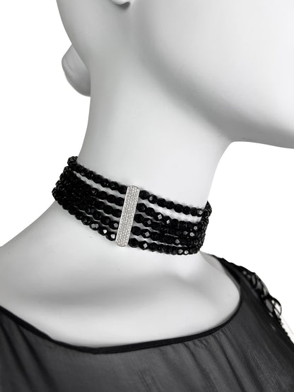 Dior by John Galliano c. 1999 Multistrand Black Choker with Pavé Hardware