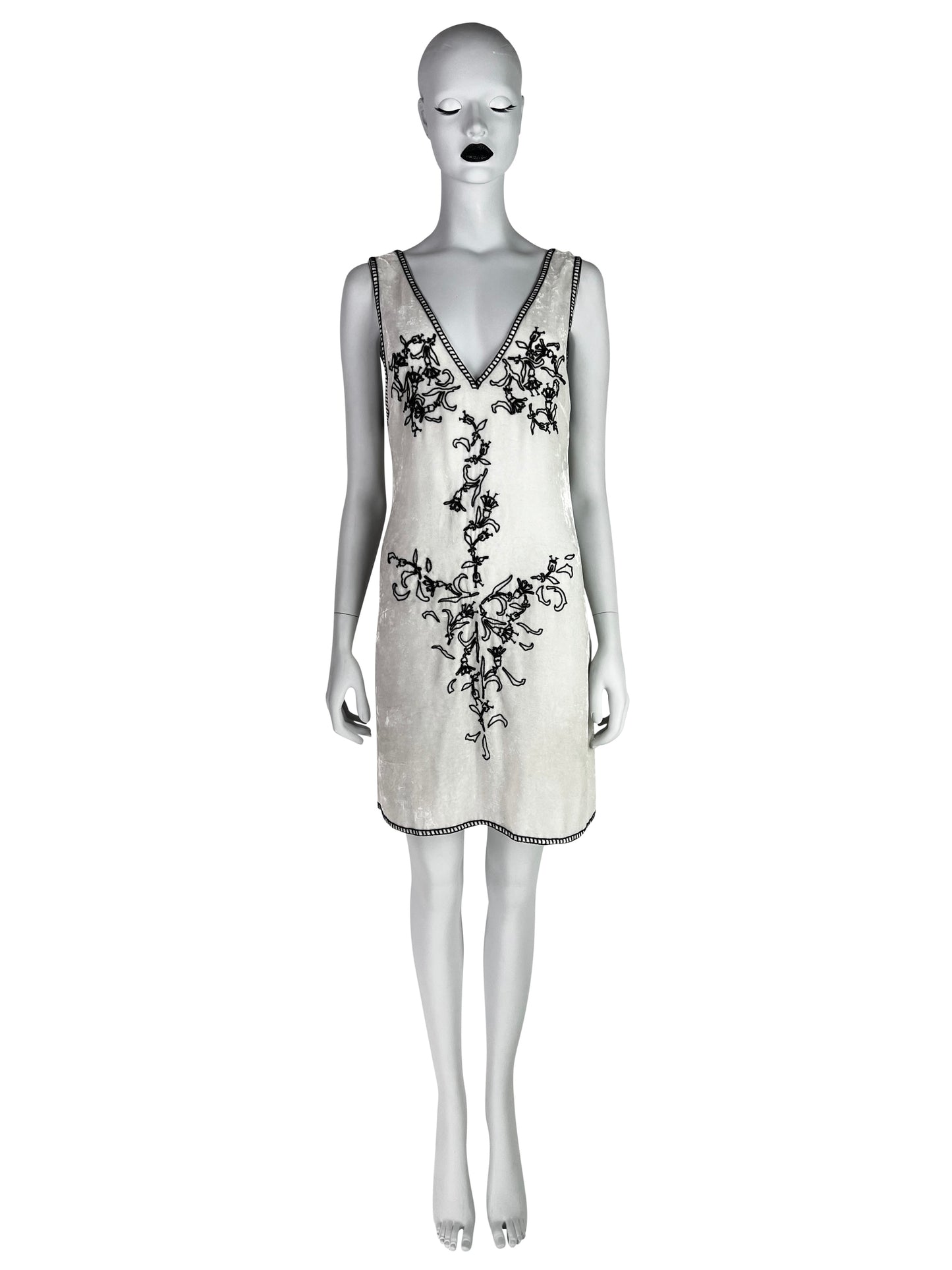 Prada Fall 1997 Beaded Off-white Velvet Dress