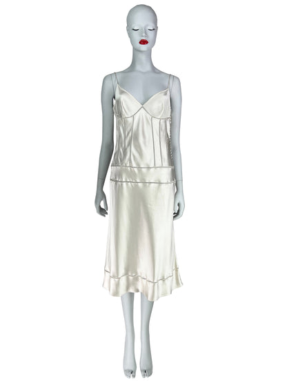 ON HOLD! Dior by John Galliano Spring 2004 Bias-Cut Off-White Silk Satin Dress