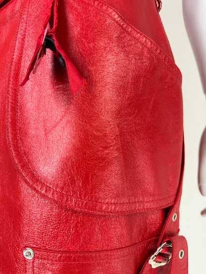 Dior by John Galliano Fall 2003 Red Leather Garter Skirt