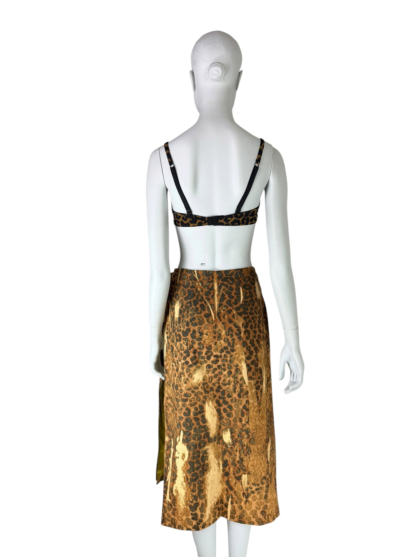 Dior by John Galliano Fall 2000 Layered Leopard Print Denim and Lace Skirt