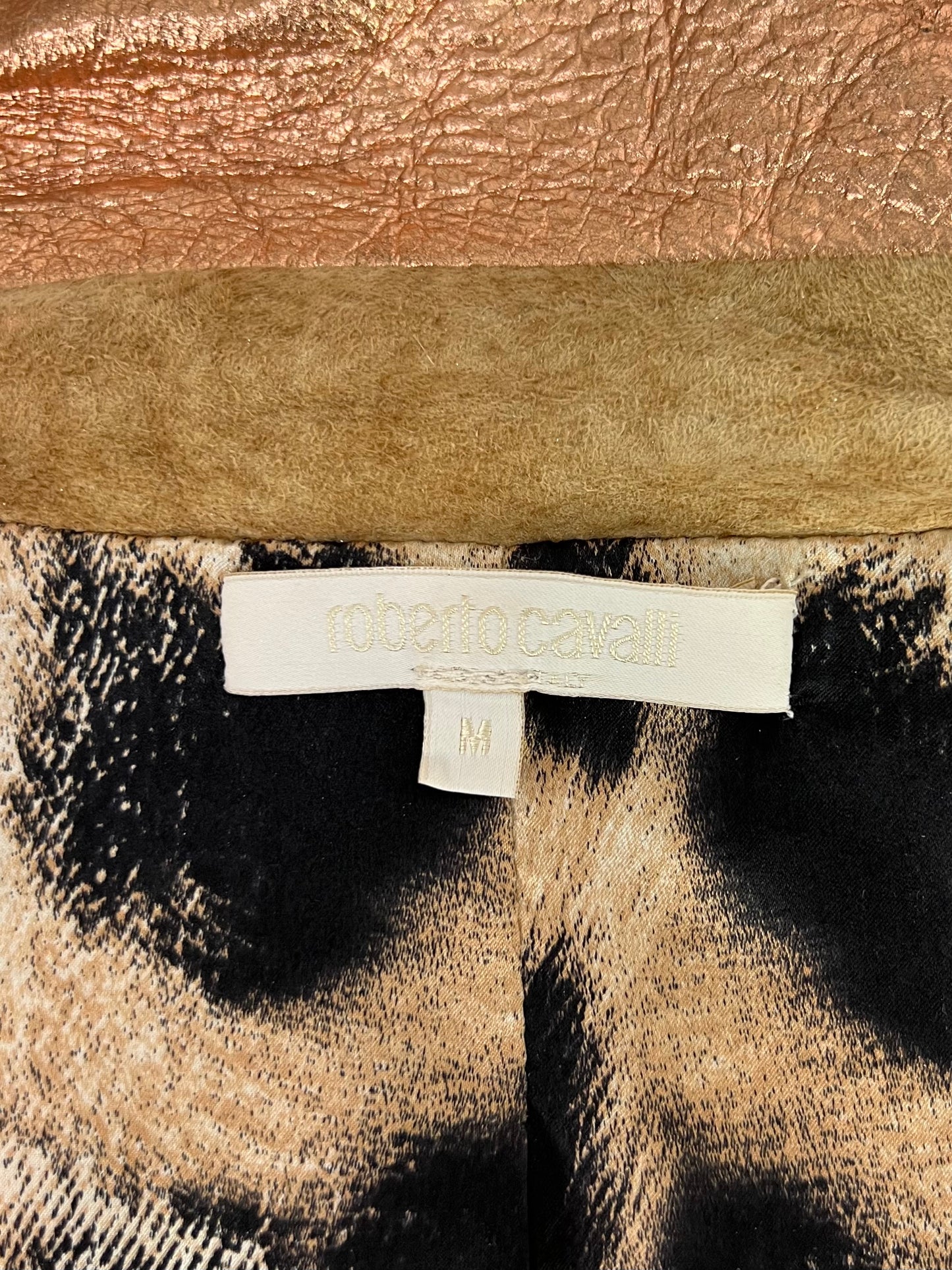 Roberto Cavalli Spring 2002 Rose Gold Suede Leather Moto Jacket