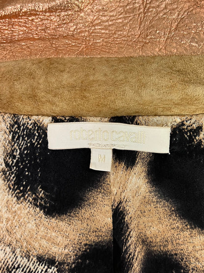 Roberto Cavalli Spring 2002 Rose Gold Suede Leather Moto Jacket