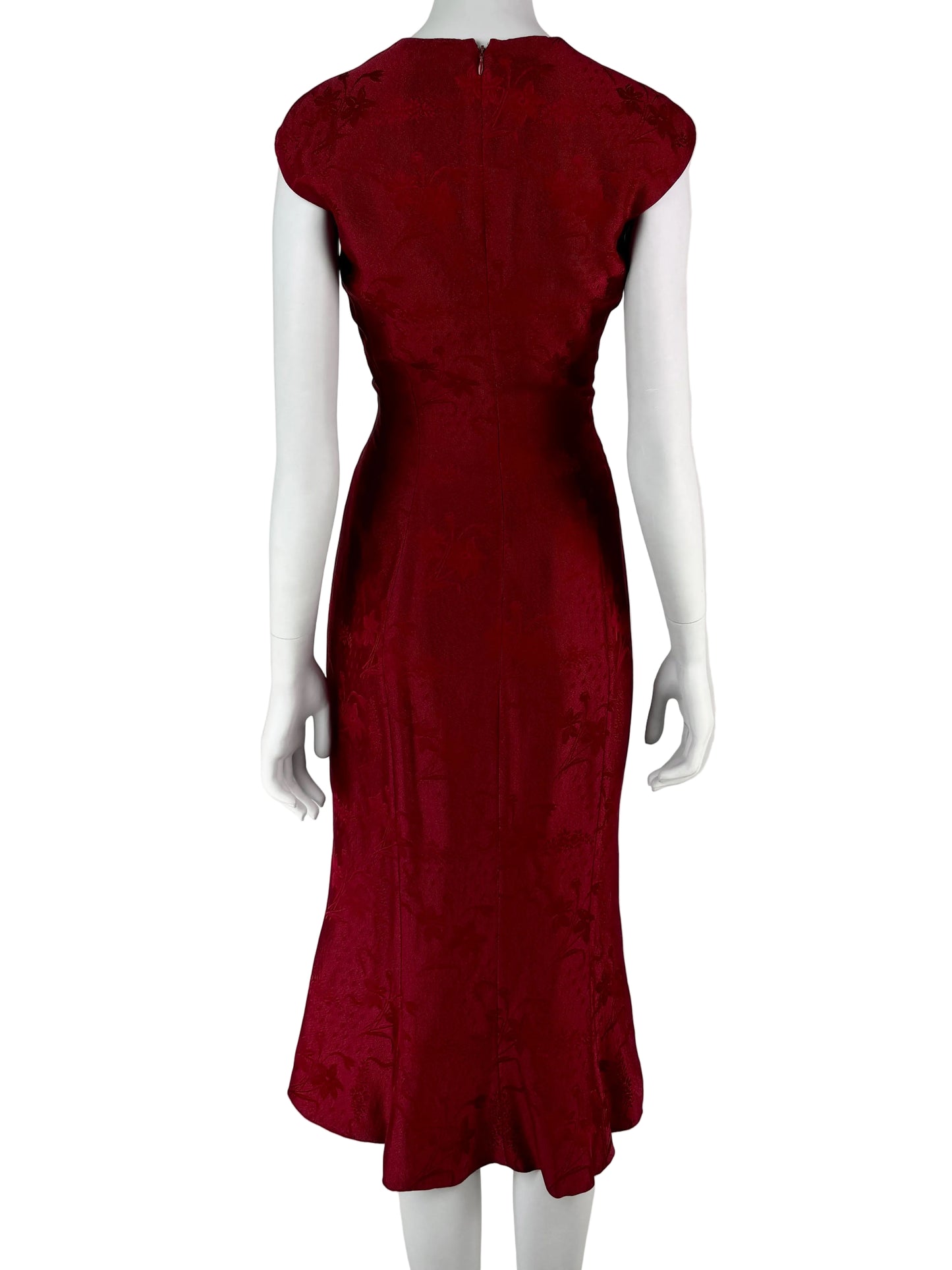John Galliano Spring 1998 Wine Red Sweetheart Midi Dress