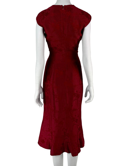 John Galliano Spring 1998 Wine Red Sweetheart Midi Dress
