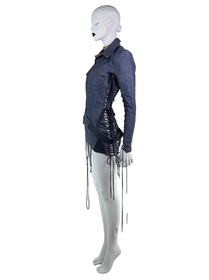Jean Paul Gaultier Spring 2004 Runway Lace-Up Denim Jacket / Micro Dress