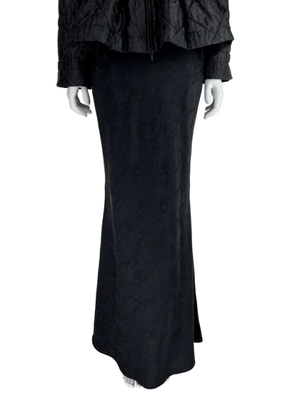 Dior by John Galliano Fall 1998 Black Peplum Monogram Jacket and Jacquard Evening Skirt Runway Ensemble