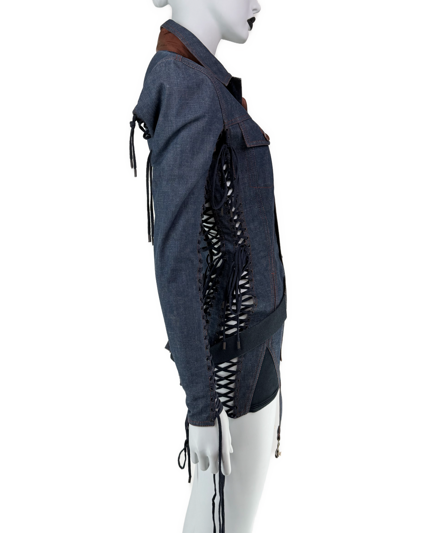 Jean Paul Gaultier Spring 2004 Runway Lace-Up Denim Jacket / Micro Dress
