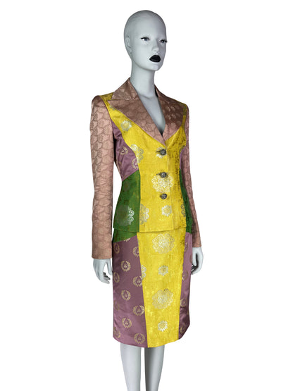 Versace Fall 2002 By Donatella Versace Patchwork Jacquard Skirt Suit