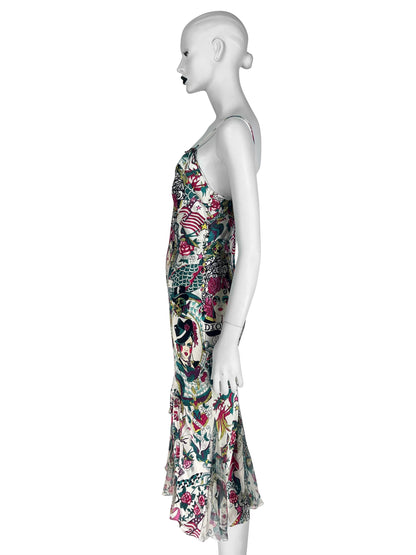 Dior by John Galliano Spring 2004 Gitane Print Bias-Cut Slip Dress