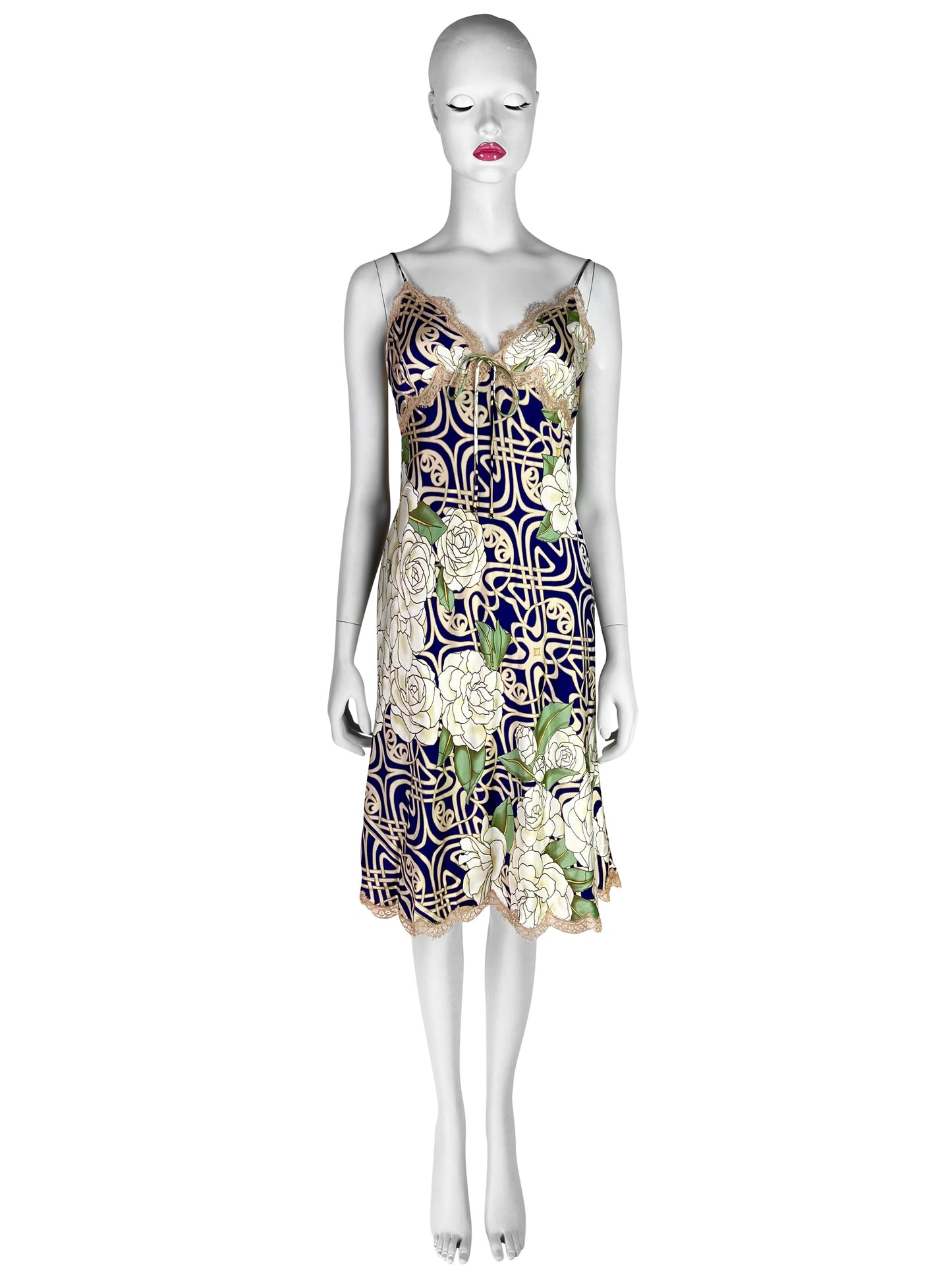 Roberto Cavalli Fall 2006 Blue Beige Silk Slip Dress