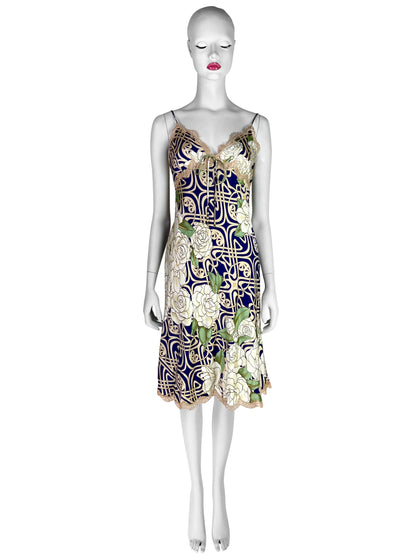 Roberto Cavalli Fall 2006 Blue Beige Silk Slip Dress