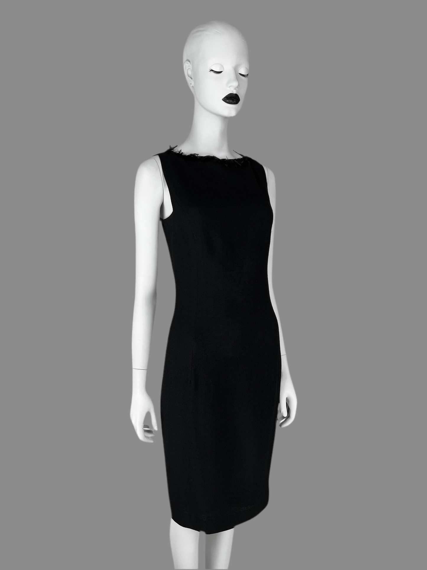 John Galliano Fall 1999 Feather-Trimmed Wool Little Black Dress