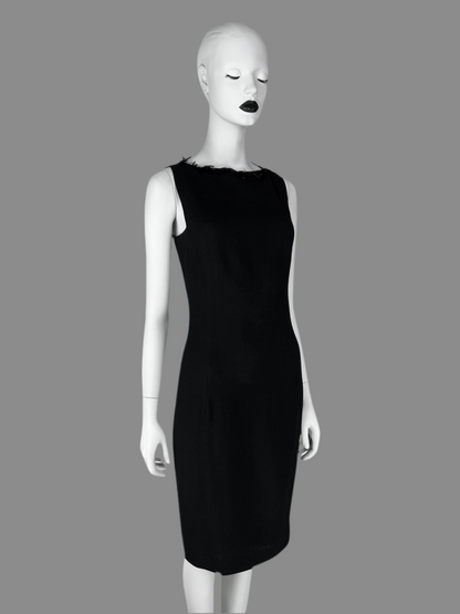 John Galliano Fall 1999 Feather-Trimmed Wool Little Black Dress