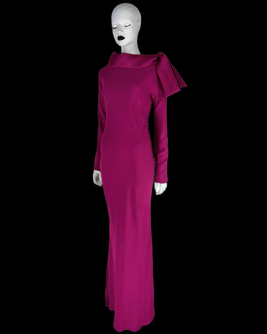 Dior by John Galliano Fall 1999 Bias-Cut Crepe Fuchsia Dress with a Bow Collar
