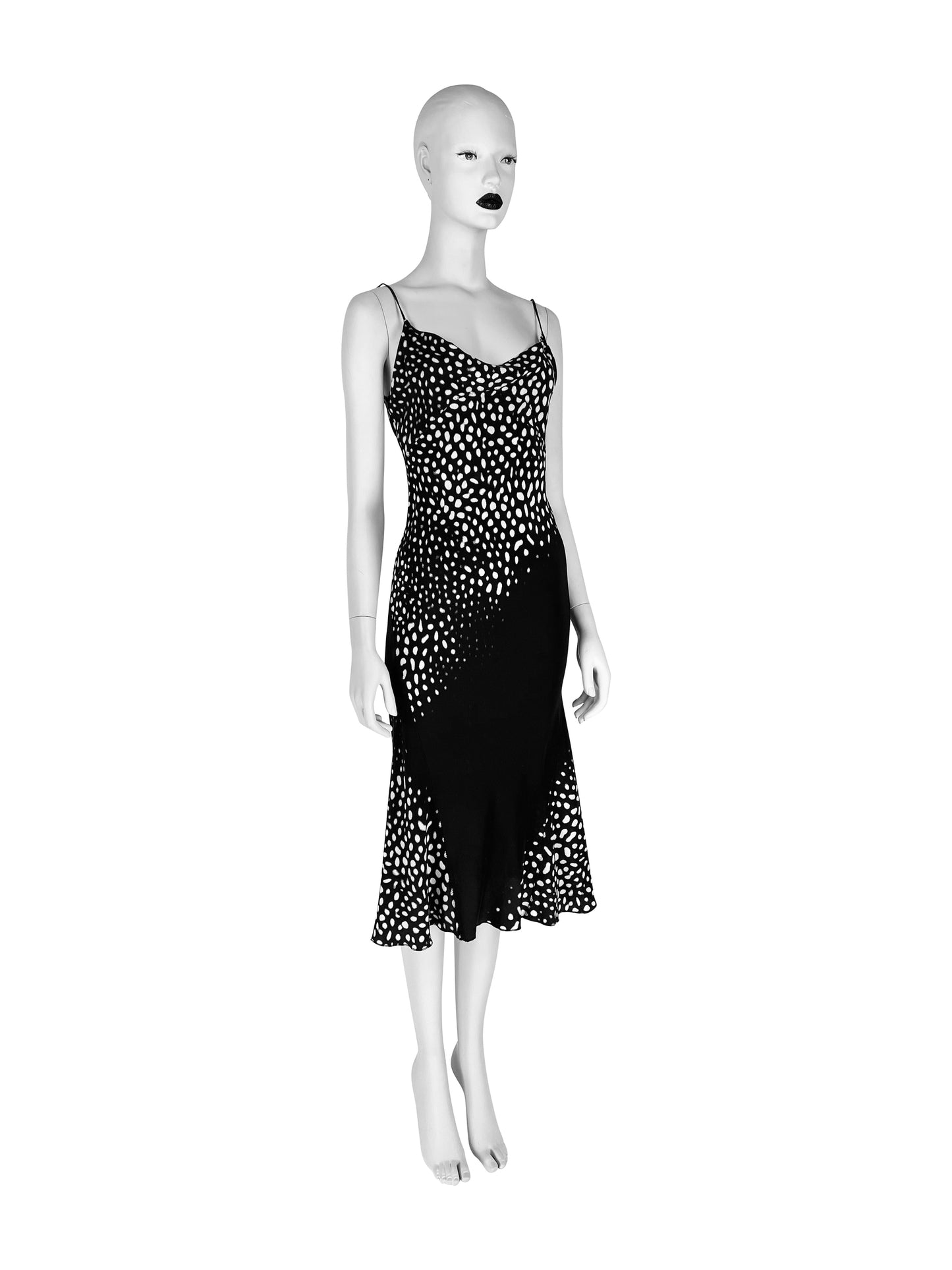 Roberto Cavalli Spring 2002 Silk Bias Cut Animal Print Black and White Dress