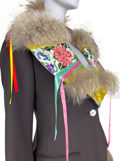 John Galliano Fall 2002 Fur Trim Silk Blazer