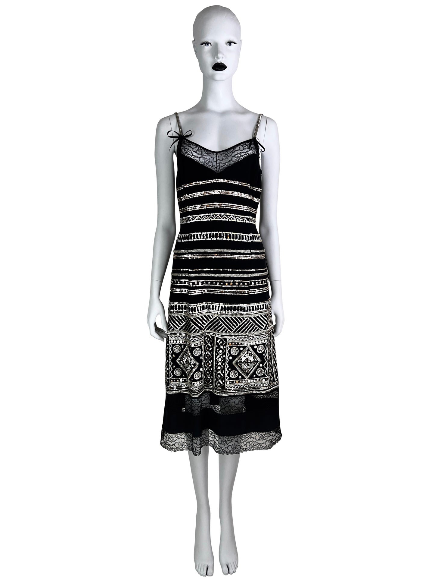 Dior by John Galliano Spring 2006 Embellished and Beaded Silk Cami Dress with Lace trim