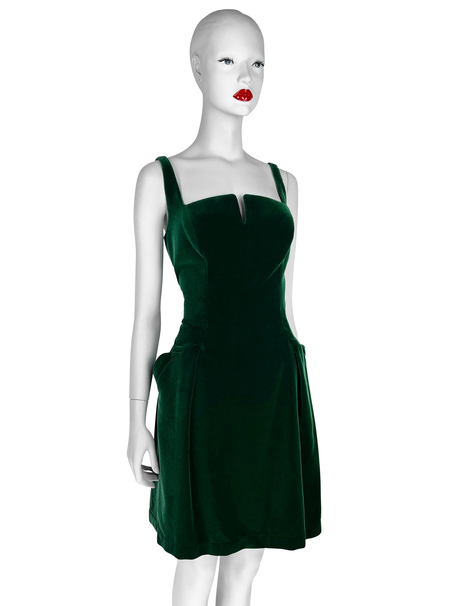 Mid 1990s Thierry Mugler Emerald Velvet Mini Dress