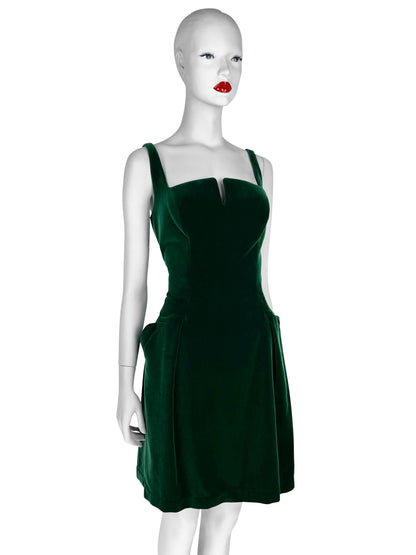 Mid 1990s Thierry Mugler Emerald Velvet Mini Dress