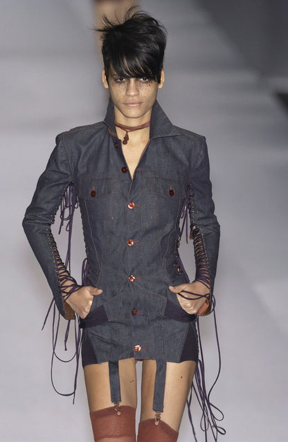 Jean Paul Gaultier Spring 2004 Runway Lace-Up Denim Jacket / Micro Dress