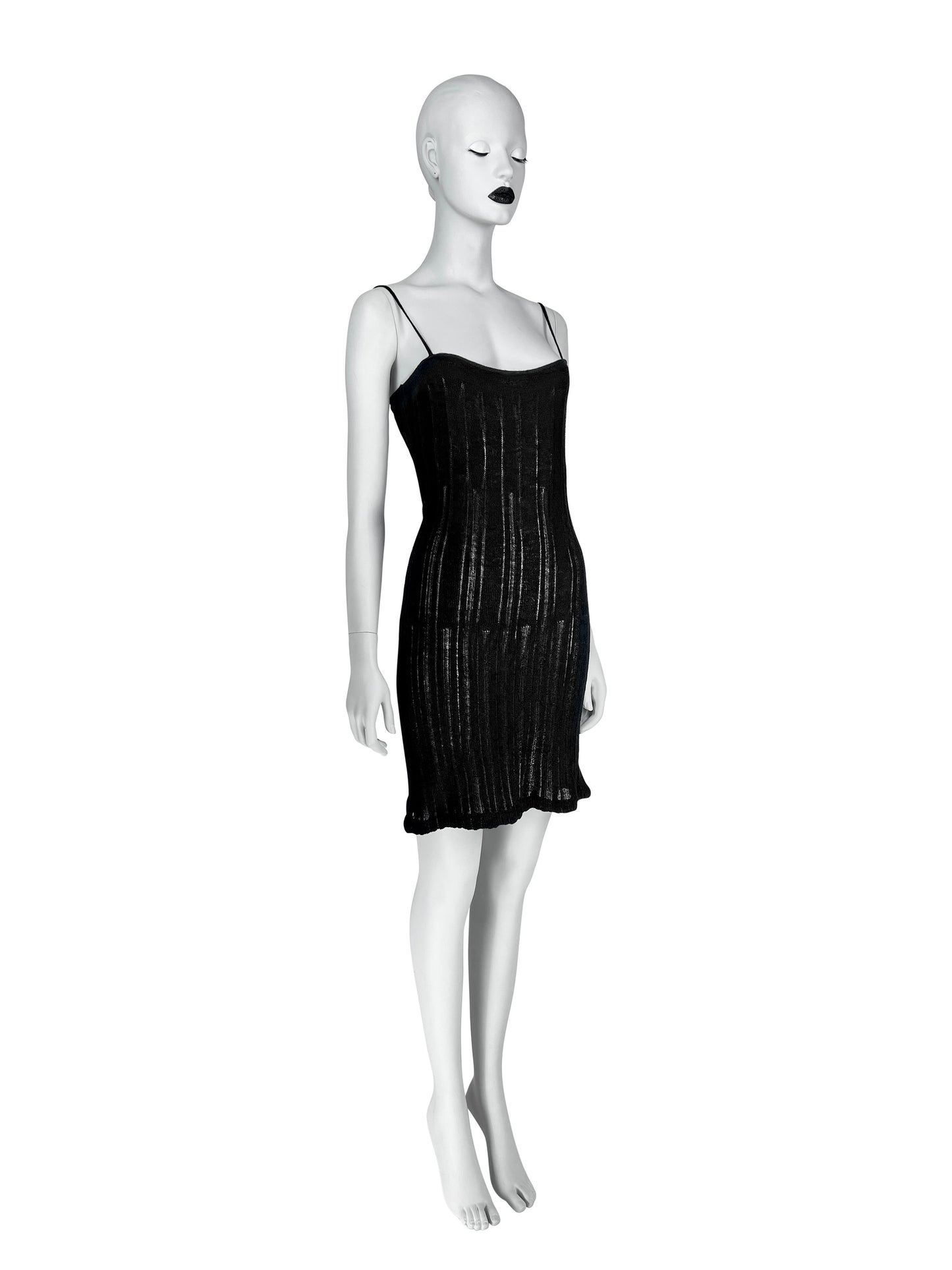 Gucci by Tom Ford Spring 1997 Black Open Work Knit Runway Dress