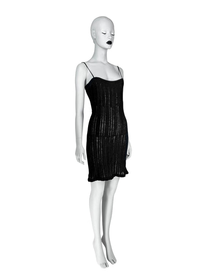 Gucci by Tom Ford Spring 1997 Black Open Work Knit Runway Dress